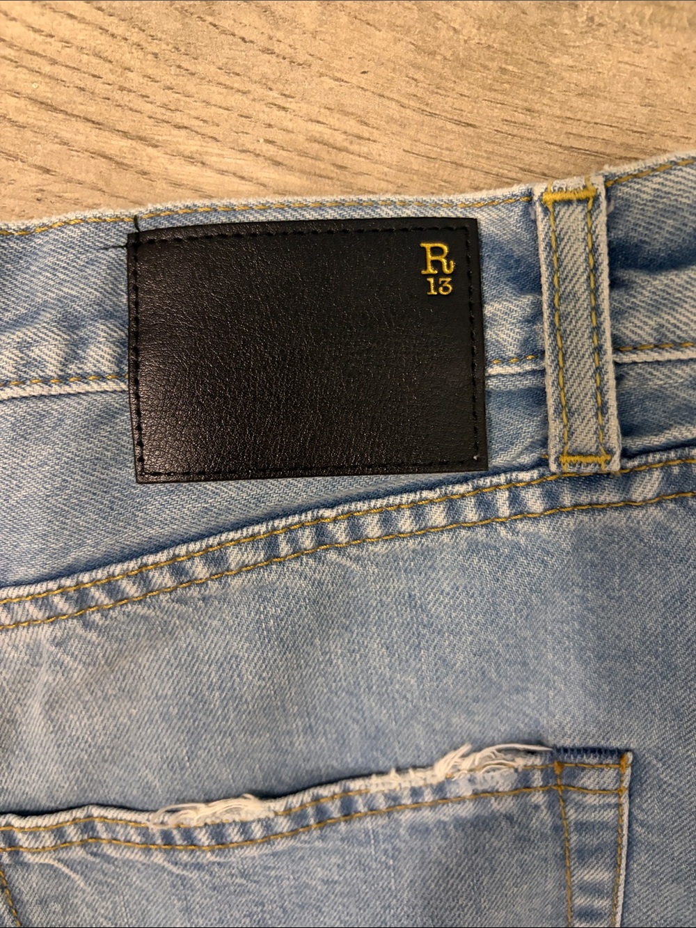 R13 Light Blue Distressed Pleated Damon short - Picture 8 of 14